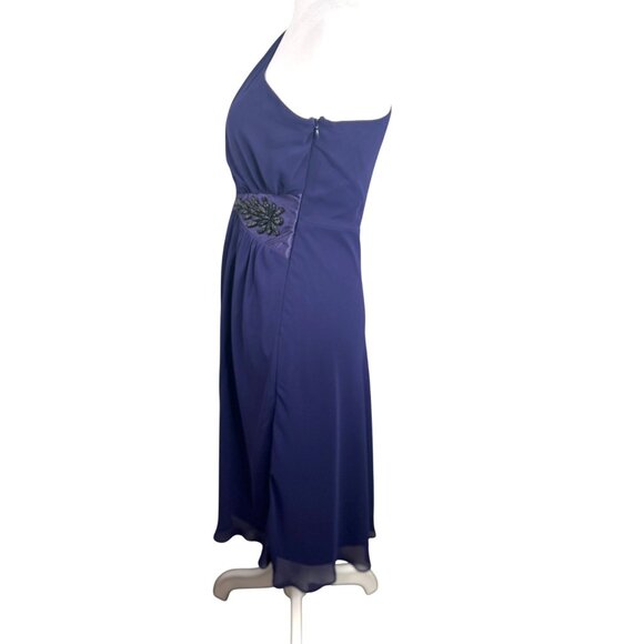 Evan-Picone One-Shoulder Mystic Purple Chiffon Dress W/ Beaded Waist Size 4 - Picture 11 of 14
